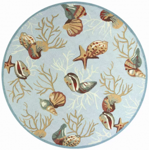 Homeroots.co 353071 7' Round Polyester Blue Area Rug