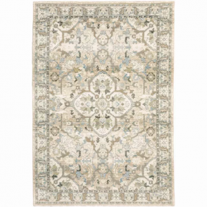 Homeroots.co 383660 7'x9' Beige And Ivory Medallion Indoor Area Rug