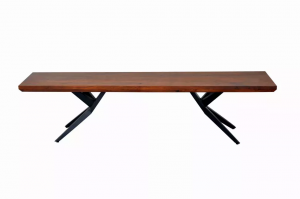 Homeroots.co 373094 Brown Black Wood Metal Dining Bench