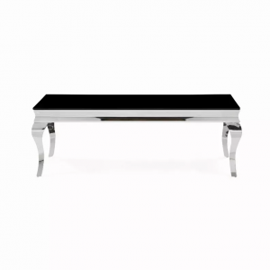 Homeroots.co 383816 Silver Tone Black Glass Top Cocktail Table