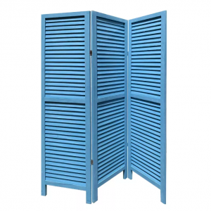 Homeroots.co 274704 Blue Finish Wood Shutter 3 Panel Room Divider Scre