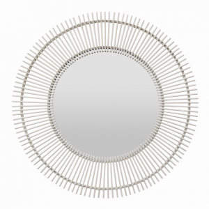 Plutus PBTH94807 Rattan Wall  Mirror In White Natural Fiber