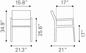 Zuo 701865 Metropolitan Arm Chair (set Of 2) Brushed Aluminum