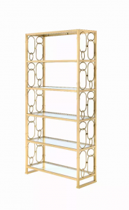 Homeroots.co 286633 36 X 19 X 77 Clear Glass And Gold Bookcase