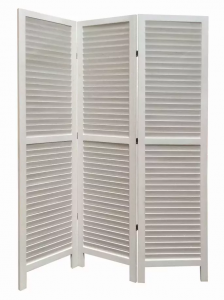 Homeroots.co 274707 White Finish Wood Shutter 3 Panel Room Divider Scr