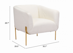 Zuo 101258 Micaela Arm Chair Ivory  Gold