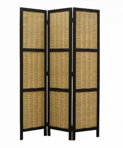 Homeroots.co 274670 Dark Brown And Natural Willow 3 Panel Room Divider