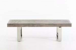 Homeroots.co 284278 18 Grey Brush Veneer And Stainless Steel Bench