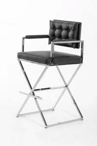 Homeroots.co 283474 43 Black Leatherette And Steel Bar Stool