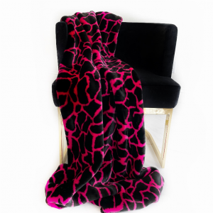 Plutus PBDT1701-114x120 Plutus Pink Black Plush Faux Fur Luxury Throw 