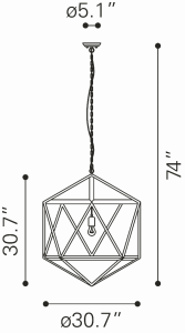 Zuo 98242 Amethyst Ceiling Lamp Large Rust