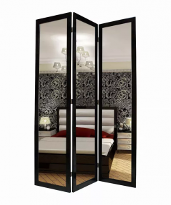 Homeroots.co 274678 1 X 50 X 69 Black Glass  Wood Mirror  Screen