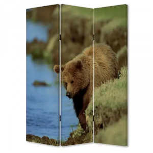 Homeroots.co 274616 1 X 48 X 72 Multi Color Wood Canvas Bear  Screen