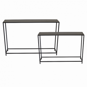 Plutus PBTH92119 Side Table Set Of Two Black Metal Frame, Wood Top