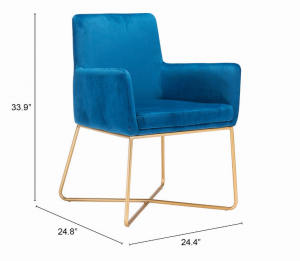 Zuo 101146 Honoria Arm Chair Blue  Gold