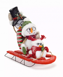 Melrose 72400DS Snowman Family On Sled 15l X 14h Foamflocking