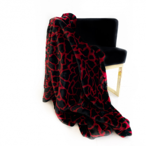 Plutus PBDT1700-114x120 Plutus Red Black Plush Faux Fur Luxury Throw B