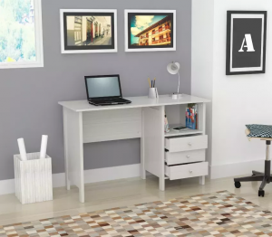 Homeroots.co 249796 White Finish Wood Computer Desk With Three Drawers