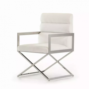 Homeroots.co 284215 24 White Leatherette And Stainless Steel Dining Ch