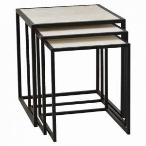 Plutus PBTH94584 Metal Marble Top Table In Black Metal Set Of 3