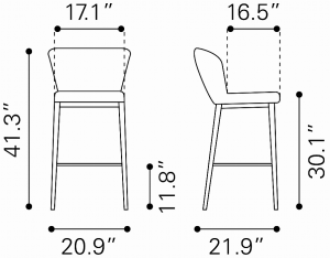 Zuo 101177 Tolivere Bar Chair (set Of 2) Gray