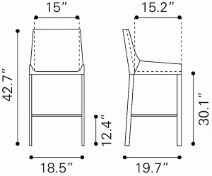 Zuo 100646 Fashion Bar Chair (set Of 2) Gray