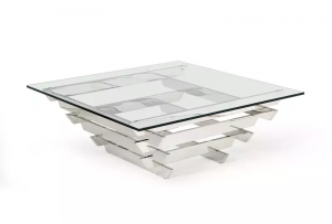 Homeroots.co 284303 15 Glass And Stainless Steel Square Coffee Table