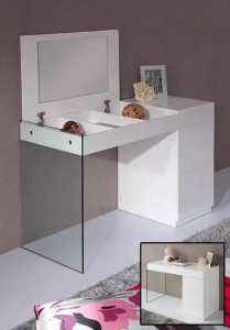 Homeroots.co 284428 27 White Glass Floating Vanity With A Mirror