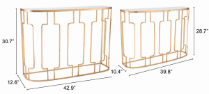 Zuo A10780 Set Of 2 Roma Console Tables Gold