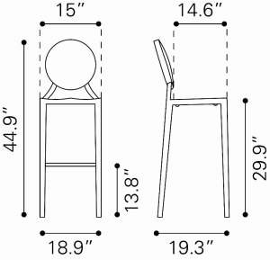 Zuo 100552 Eclipse Bar Chair (set Of 2) Stainless Steel