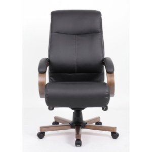 Lorell LLR 69590 Wood Base Leather High-back Executive Chair - Black L