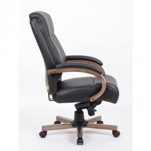 Lorell LLR 69590 Wood Base Leather High-back Executive Chair - Black L