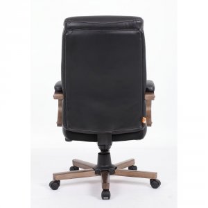 Lorell LLR 69590 Wood Base Leather High-back Executive Chair - Black L