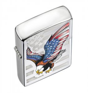 Zippo 28449 High Polish Chrome  Lighter With Eagle And Flag Design