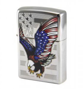 Zippo 28449 High Polish Chrome  Lighter With Eagle And Flag Design