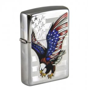 Zippo 28449 High Polish Chrome  Lighter With Eagle And Flag Design