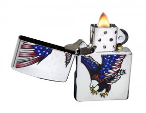 Zippo 28449 High Polish Chrome  Lighter With Eagle And Flag Design