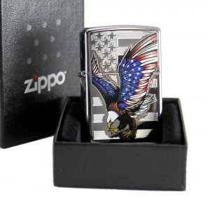 Zippo 28449 High Polish Chrome  Lighter With Eagle And Flag Design