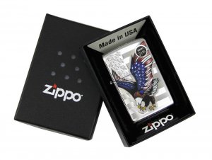 Zippo 28449 High Polish Chrome  Lighter With Eagle And Flag Design