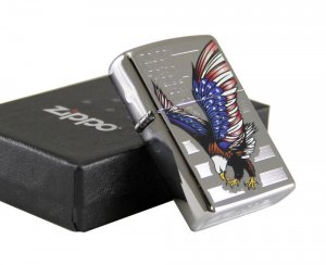 Zippo 28449 High Polish Chrome  Lighter With Eagle And Flag Design