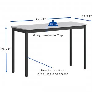 Lorell LLR 60753 Utility Table - Gray Rectangle, Laminated Top - Powde