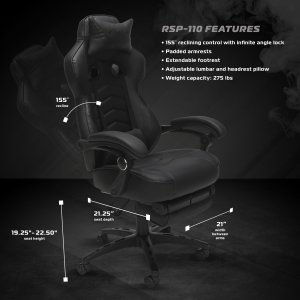 Ofm RSP-110-BLK Respawn Recline Gaming Chrfootrest Blk