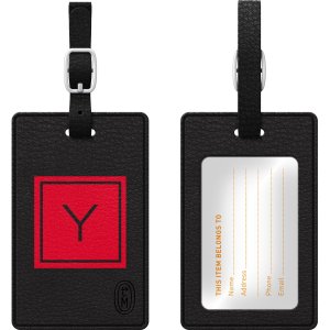 Centon TAGV1BLK-M06F-Y Otm Monogram Black Leather Bag Tag, Inversed, F