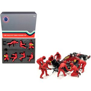 American 76553 Formula One F1 Pit Crew 7 Figurine Set Team Red Release