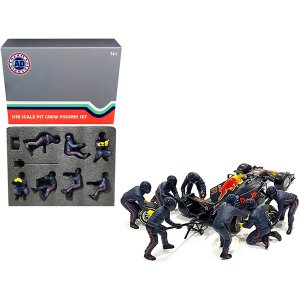 American 76555 Formula One F1 Pit Crew 7 Figurine Set Team Blue Releas