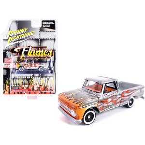 Johnny JLCP7361 1966 Chevrolet Pickup Truck Silver Metallic With Flame