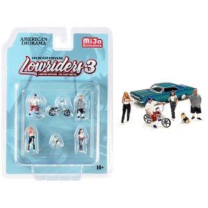 American AD76480 Lowriders 3 6 Piece Diecast Set (4 Figurines, 1 Dog A