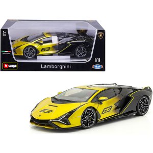 Bburago 11100y-bk Lamborghini Sian Fkp 37 63 Yellow Metallic And Black