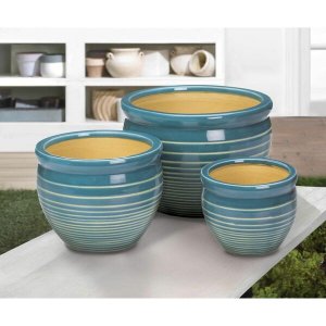 Summerfield 10018724 Ocean Breeze Ceramic Planter Set