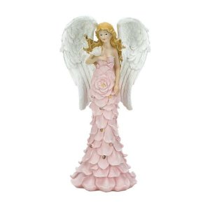 Wings 10018518 Solar Powered Pink Rose Angel Statue